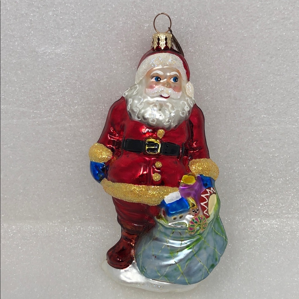 Christopher Radko On the Look Out Santa Ornament Christmas Green Bag